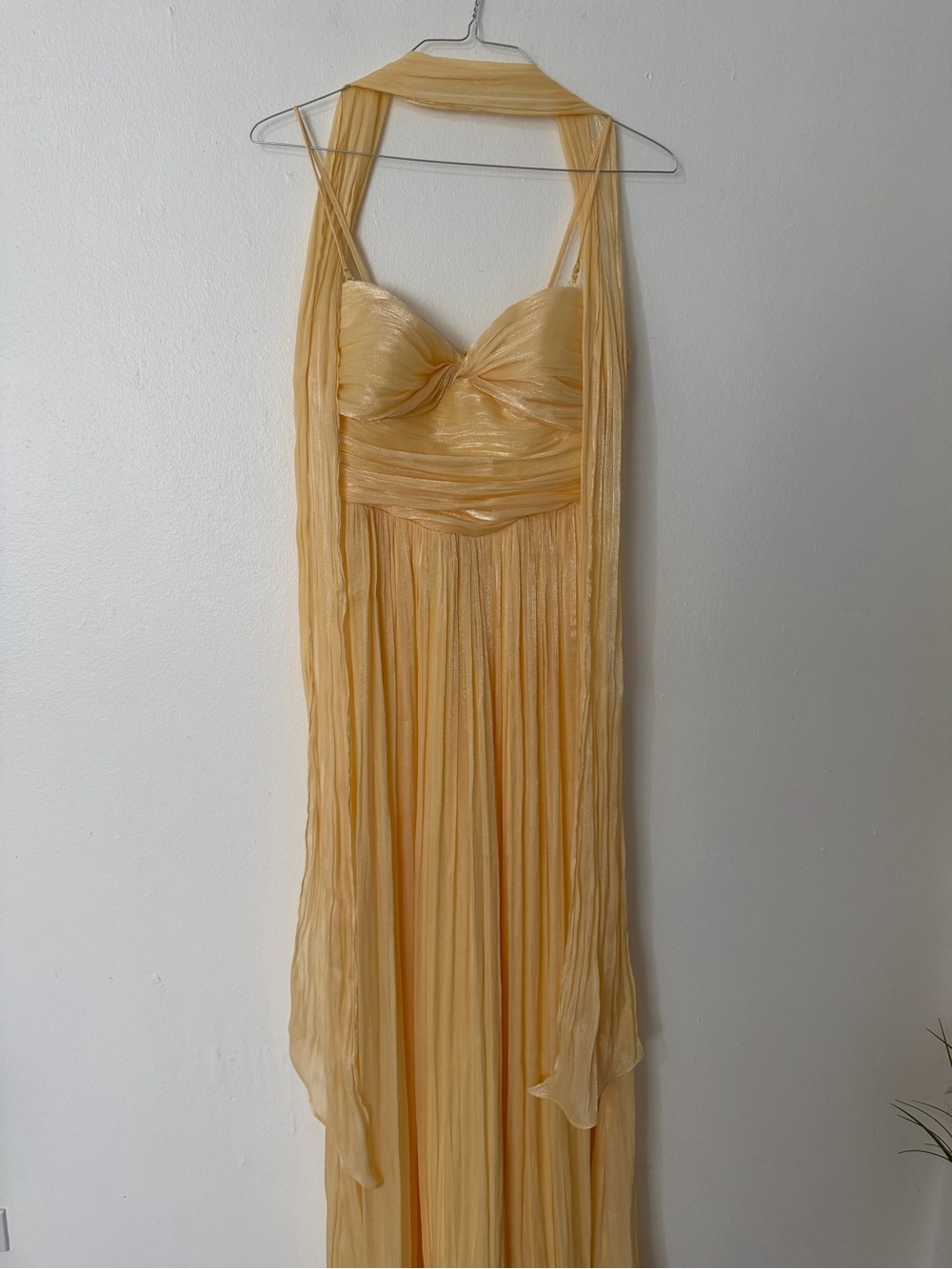Maniju Pastel Yellow Shimmer Maxi Dress w/ Shawl – Size M - Picture 2 of 5